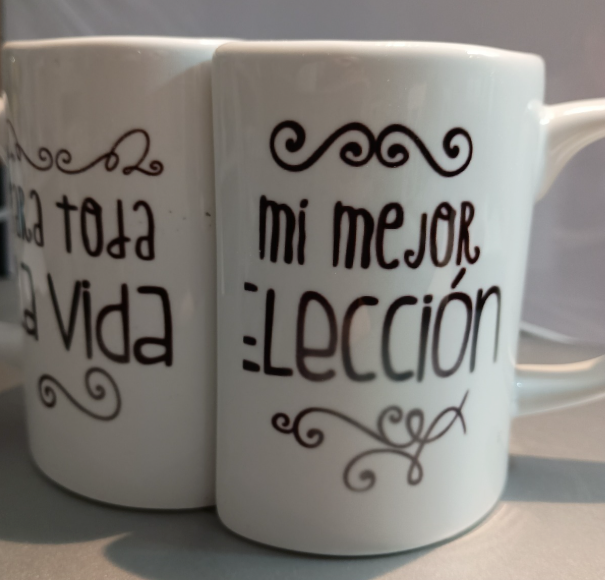 Tazon Pareja de Pinguinos con Leyenda